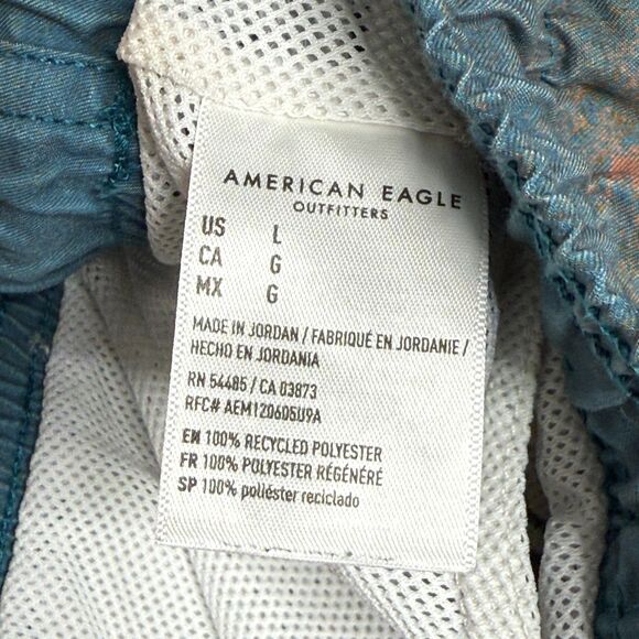 American Eagle Mens Swim Trunks Large Blue Pink Gradient Mountains Beach Resort - Picture 5 of 11